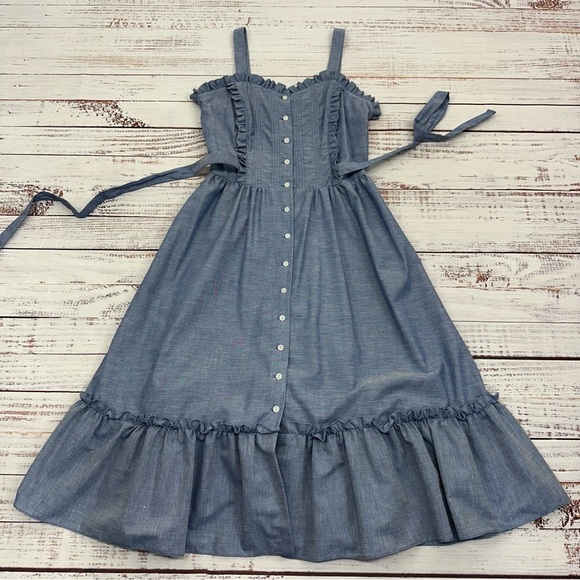 Vintage You Babes II by Fritzi Size 11 Chambray Blue Midi Sun Dress - Picture 10 of 13